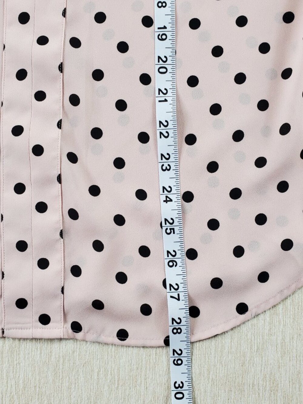 Express Sheer Blouse Large Pink/Black Polka Dot Zip V-Neck Roll Tab Sleeve - Picture 12 of 12